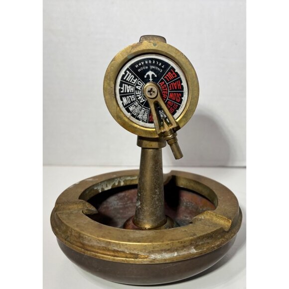 3 Vintage Nautical Brass Maritime Desk Office Ashtrays Compass Telegraph AS IS - Picture 9 of 10